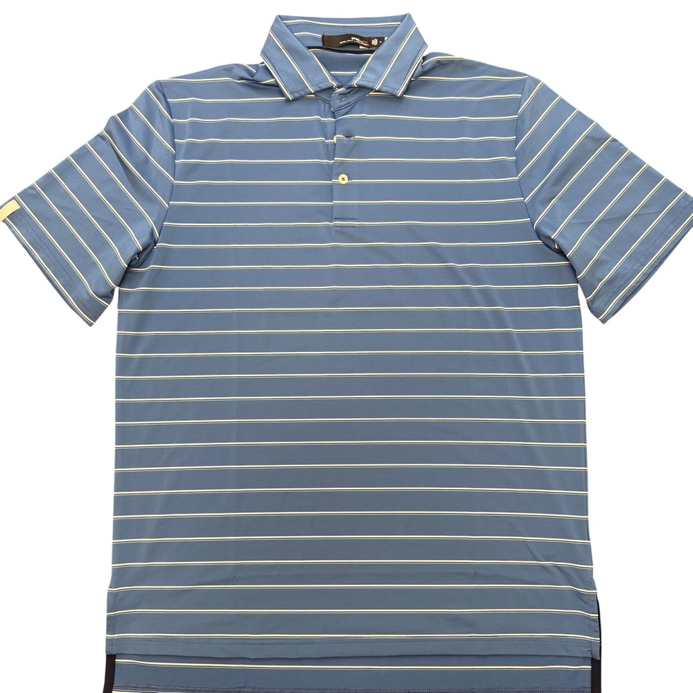 RLX Ralph Lauren Men's Blue White Striped Golf Polo Shirt Size Medium
